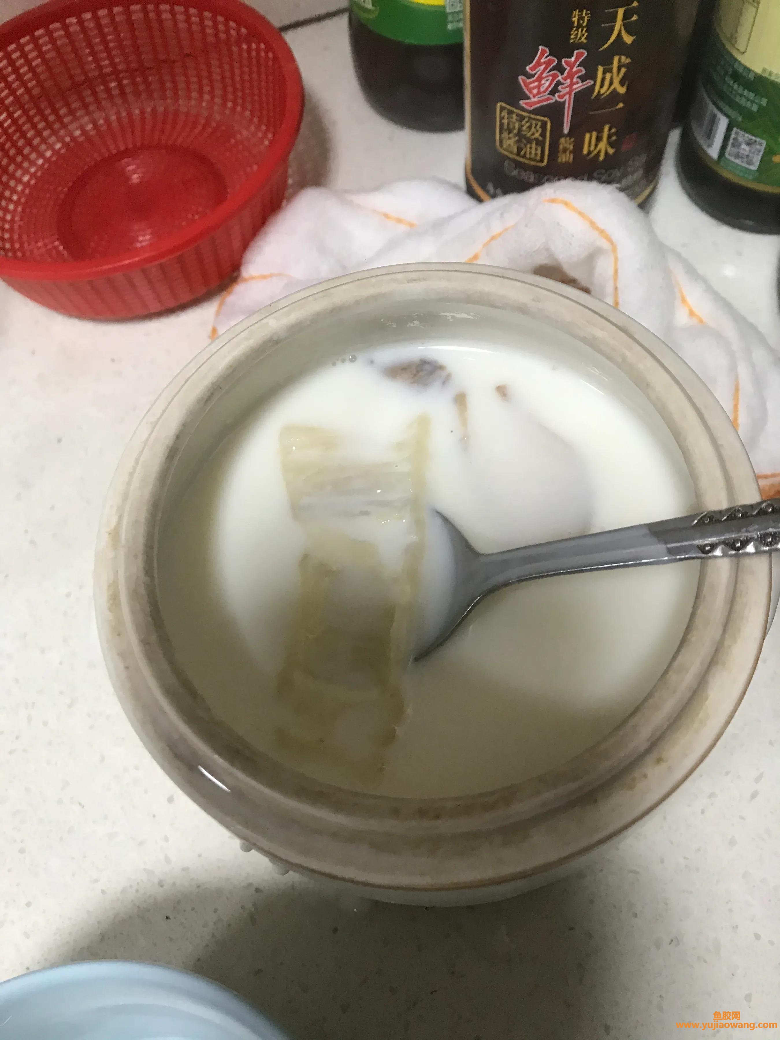 (牛奶炖鳕鱼胶的作用)鱼胶炖牛奶，满满的胶原蛋白